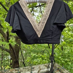 Black V-Neck Women's Top